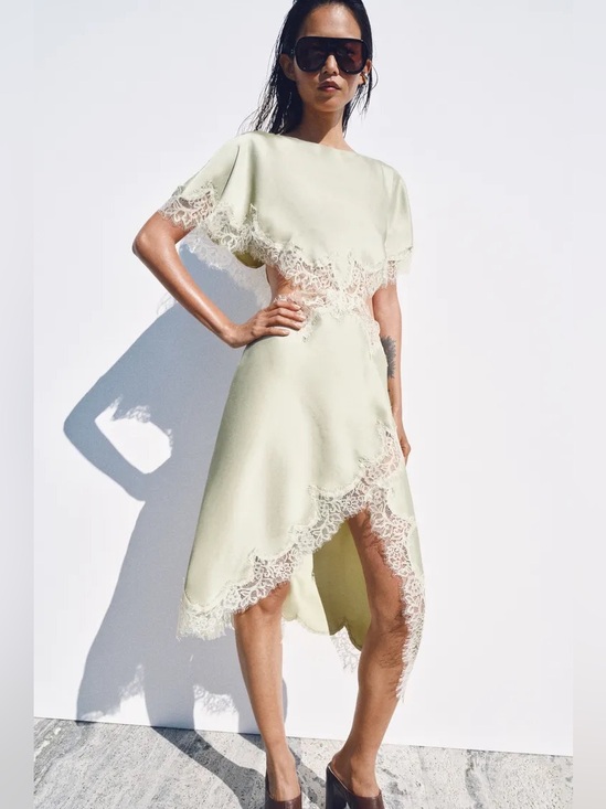 Zara Dresses & Skirts - Zara Pale Mint High-Low Lace Trim Dress
